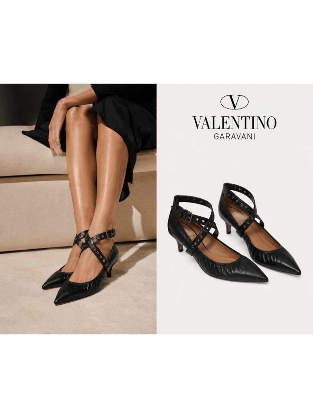 Valentino Garavani Love Latch Black Leather Grommet Pointed Toe Pumps EU 37